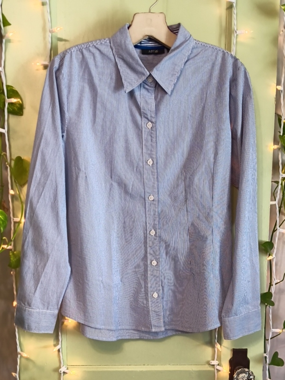 Women's Apt. 9 Skinny Blue White  Pin Stripped Rib Darting Dress Shirt L